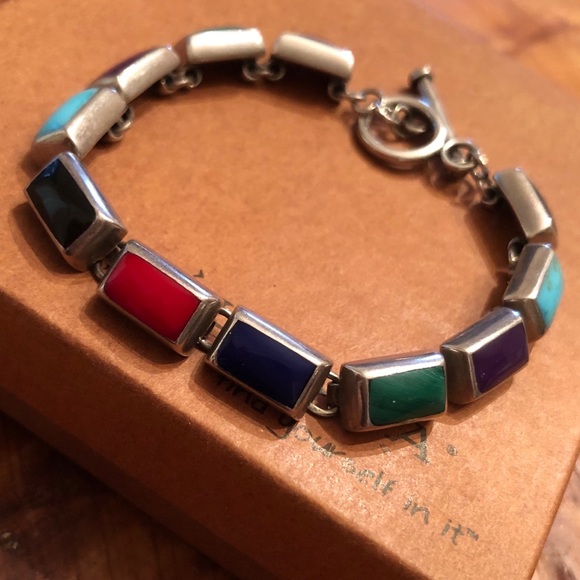 Rare Silpada Sterling Silver Multi-Colored Stone Toggle Clasp Bracelet B0442 - Picture 1 of 16